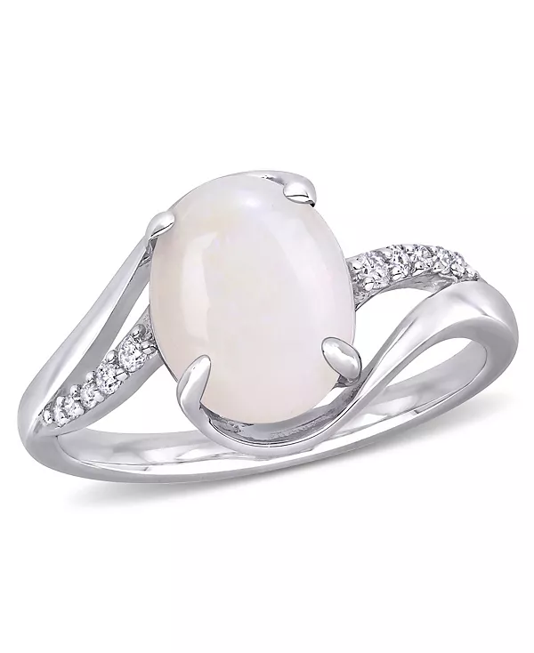 

Овальное кольцо с опалом (1-5/8 карата tw) и бриллиантом (1/10 карата tw) из стерлингового серебра Macy'S, opal
