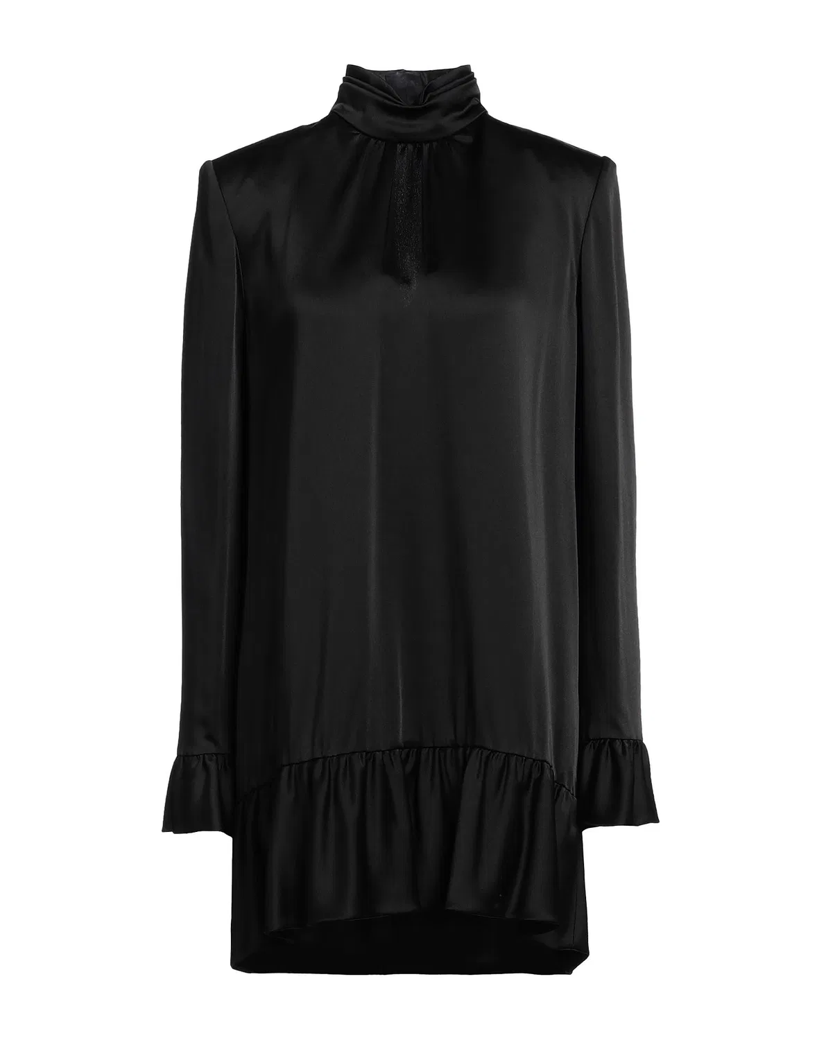 Платье мини из сатина с рюшами SAINT LAURENT черное
