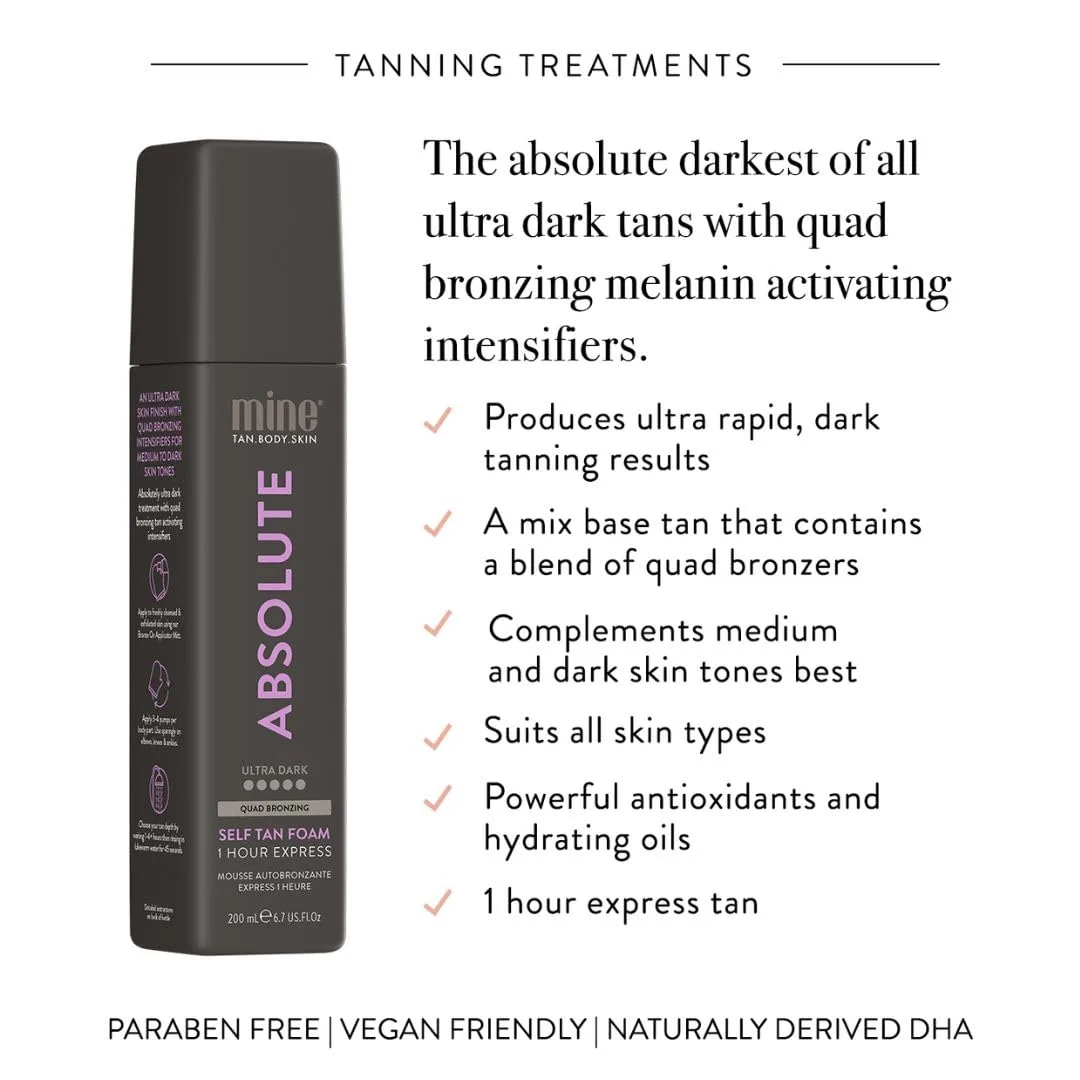 Minetan Self Tan Foam Absolute - экспресс-автозагар за 1 час, мусс для самого темного бронзового оттенка, для лица и тела, увлажняющее сияние, vegan, без парабенов, 200 мл 198 мл (1 шт.) Minetan Body.Skin, Ultra Dark — фото 3