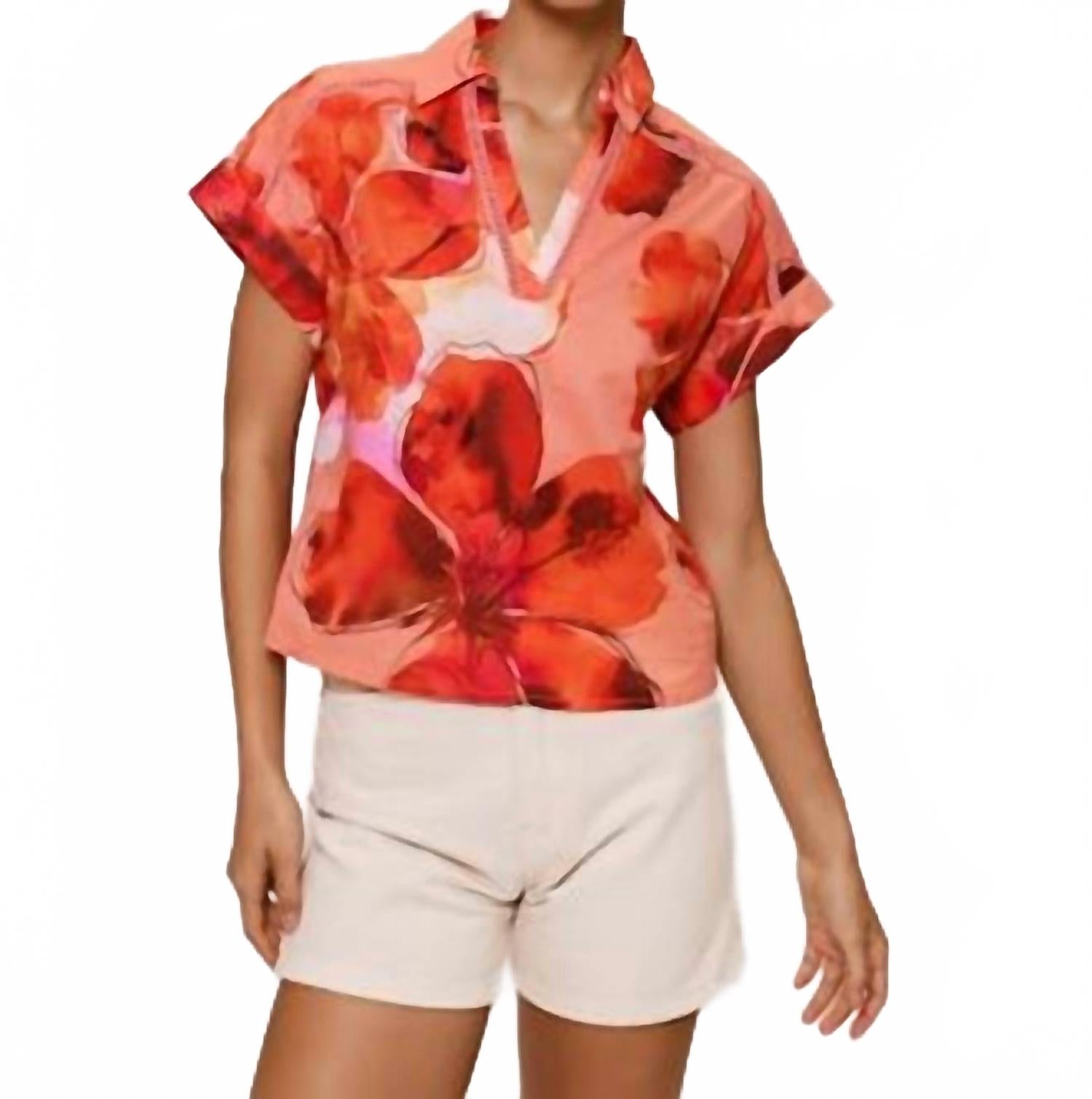 

Топ с короткими рукавами Lisha с акварельным принтом и цветочным принтом Hutch, Blush Watercolor Blotted Floral