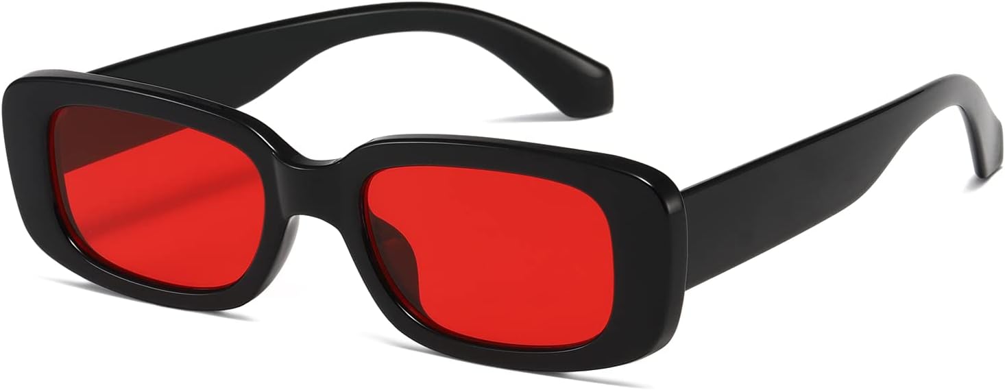 

Солнцезащитные очки Kimorn прямоугольной формы для женщин и мужчин, модные ретро-очки в стиле 90-х, защита от УФ-излучения UV 400, квадратная оправа, K1200, Black Frame Red Lens