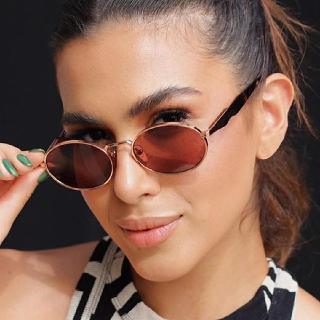 

Солнцезащитные очки для мужчин и женщин - защита UV400 - металлические овальные, конфетного цвета, в стиле панк, для занятий спортом на открытом воздухе и вождения DSVIGF, Silver Red