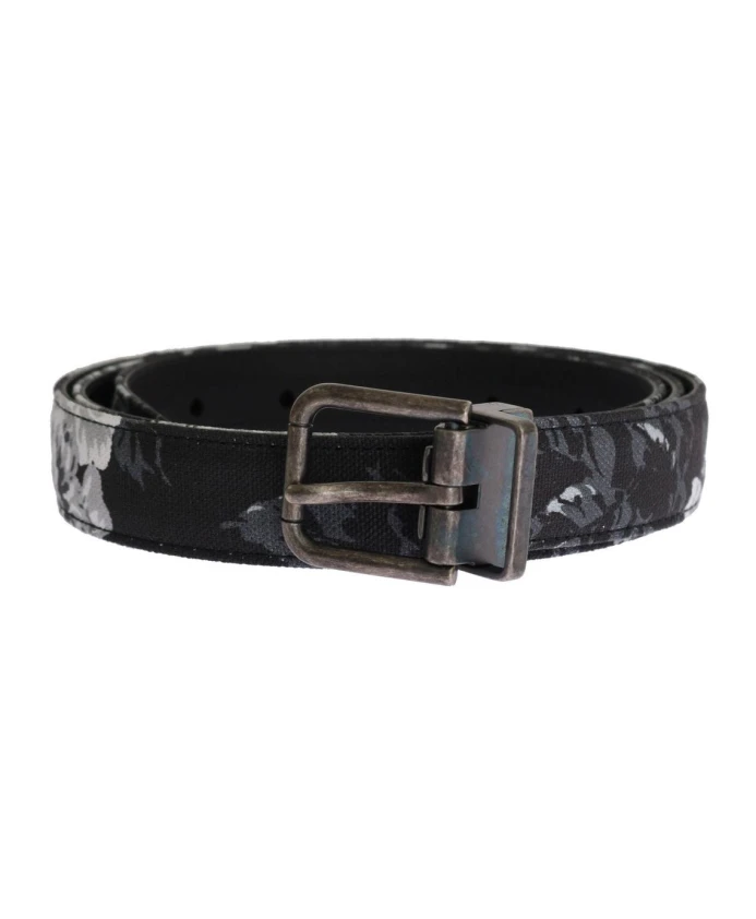 

Ремень из канваса с цветочным узором и золотой пряжкой. Dolce & Gabbana, черный