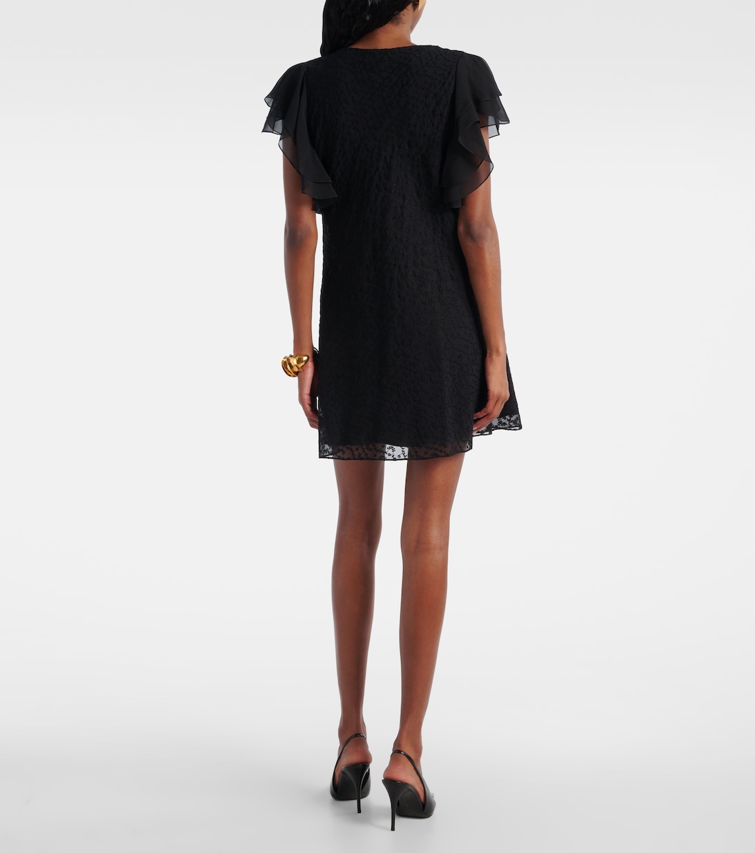 Мини-платье с вышитыми цветочными аппликациями Saint Laurent, Noir — фото 3