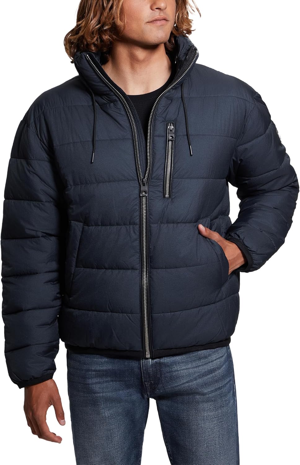 

GUESS Мужская куртка-пуховик с воротником стойкой, Navy Sea