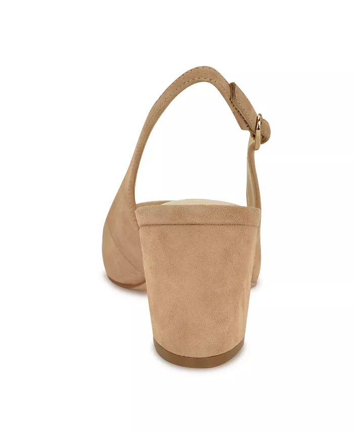 Женские туфли-лодочки Kamsee на устойчивом каблуке с открытой пяткой Nine West, коричневый/бежевый — фото 3