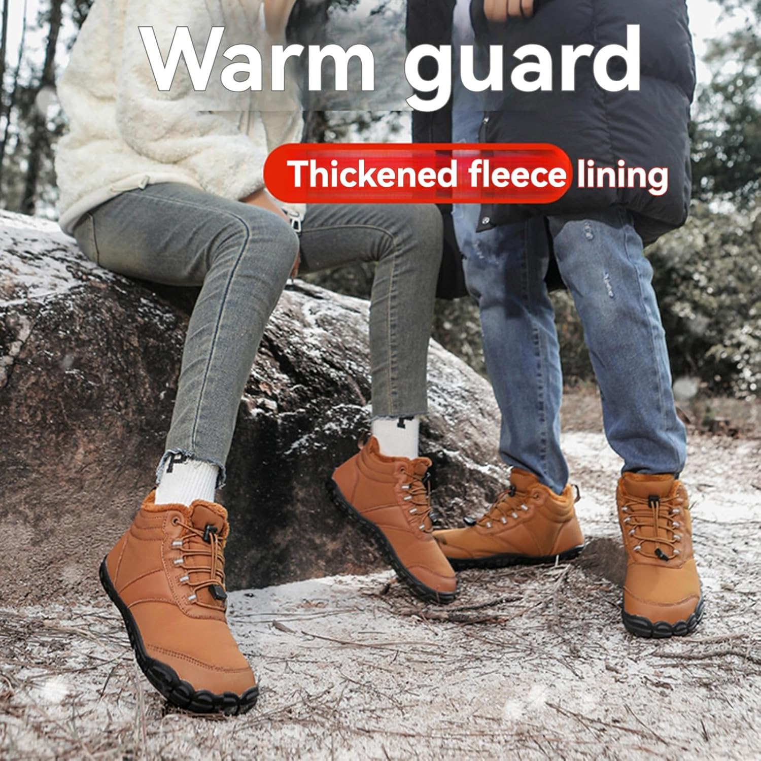 Женские и мужские зимние ботинки для ходьбы, теплые водонепроницаемые противоскользящие кроссовки для активного отдыха, ботильоны с широким носком и меховой подкладкой, унисекс Generic, коричневый — фото 4