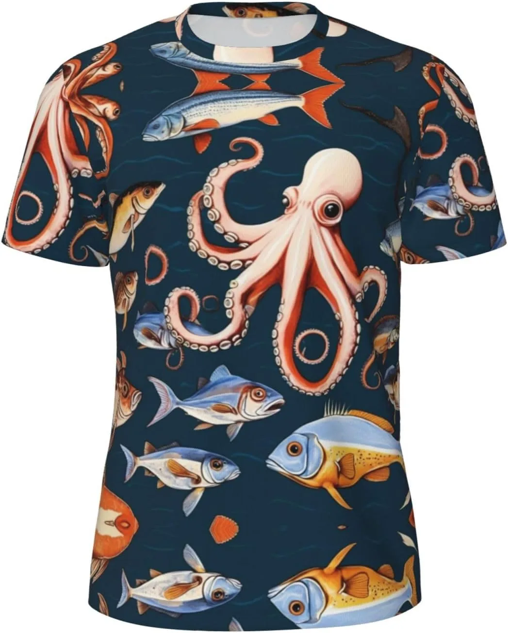 

Футболка мужская YANYU с принтом рыбы и осьминога, легкая, для спортзала и повседневной носки