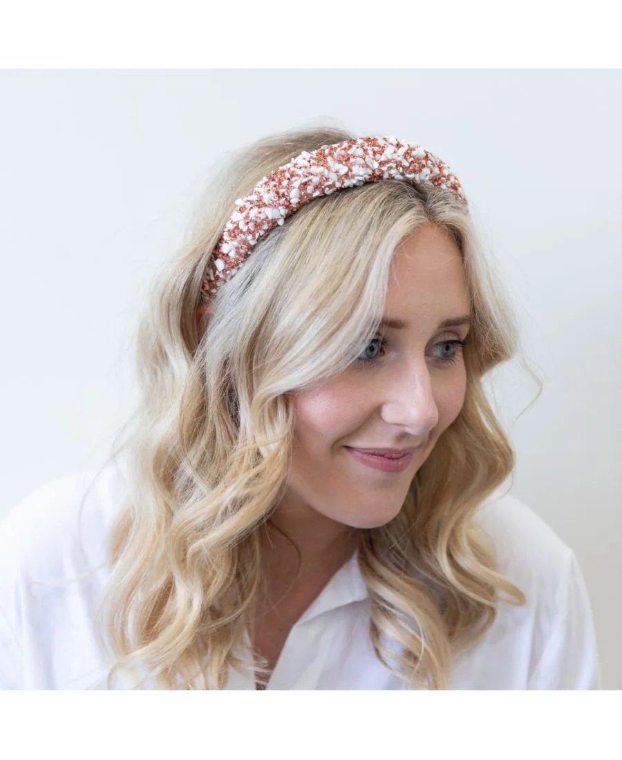 Headbands of Hope Женская повязка на голову "All that Glitters" - розовое золото + белый — фото 3