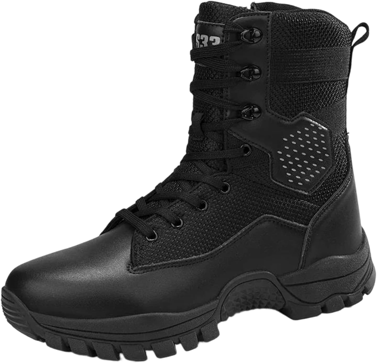 

Мужские тактические ботинки на щиколотку из искусственной кожи с боковой молнией и высокой подошвой для походов на свежем воздухе и езды на мотоцикле Alloaone, черный