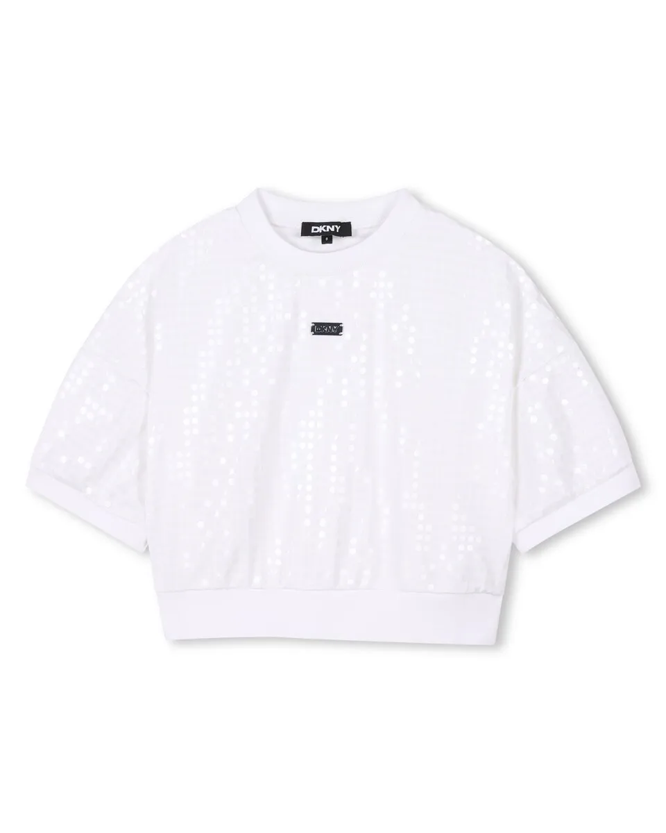 

Девичий хлопковый свитшот с пайетками DKNY, белый