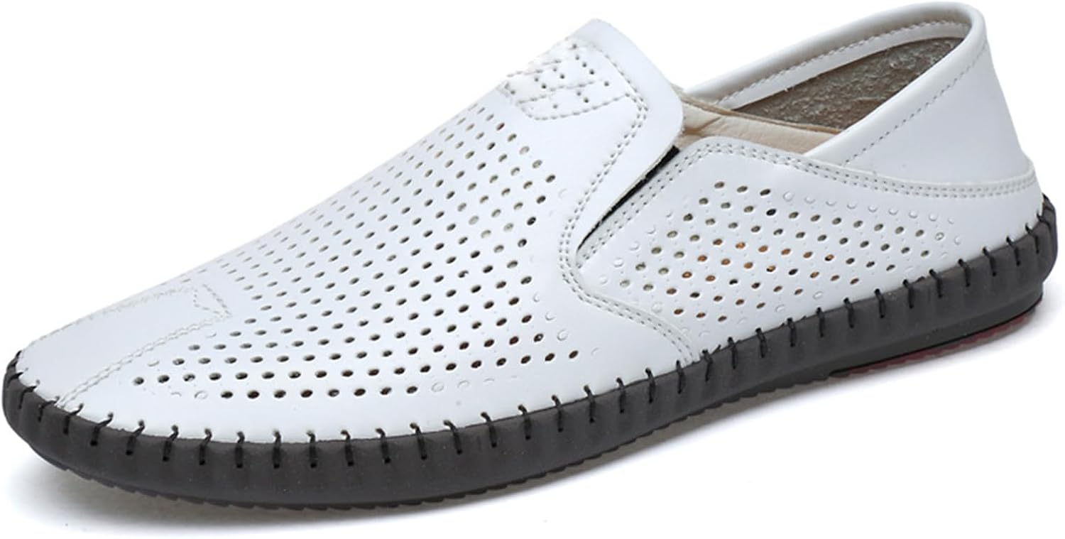 

Мужские кожаные лоферы без шнурков, летние дышащие, с вырезами, на плоской подошве, удобные, эластичные, с антискользящей мягкой подошвой для ходьбы и вождения Galonfulty, белый
