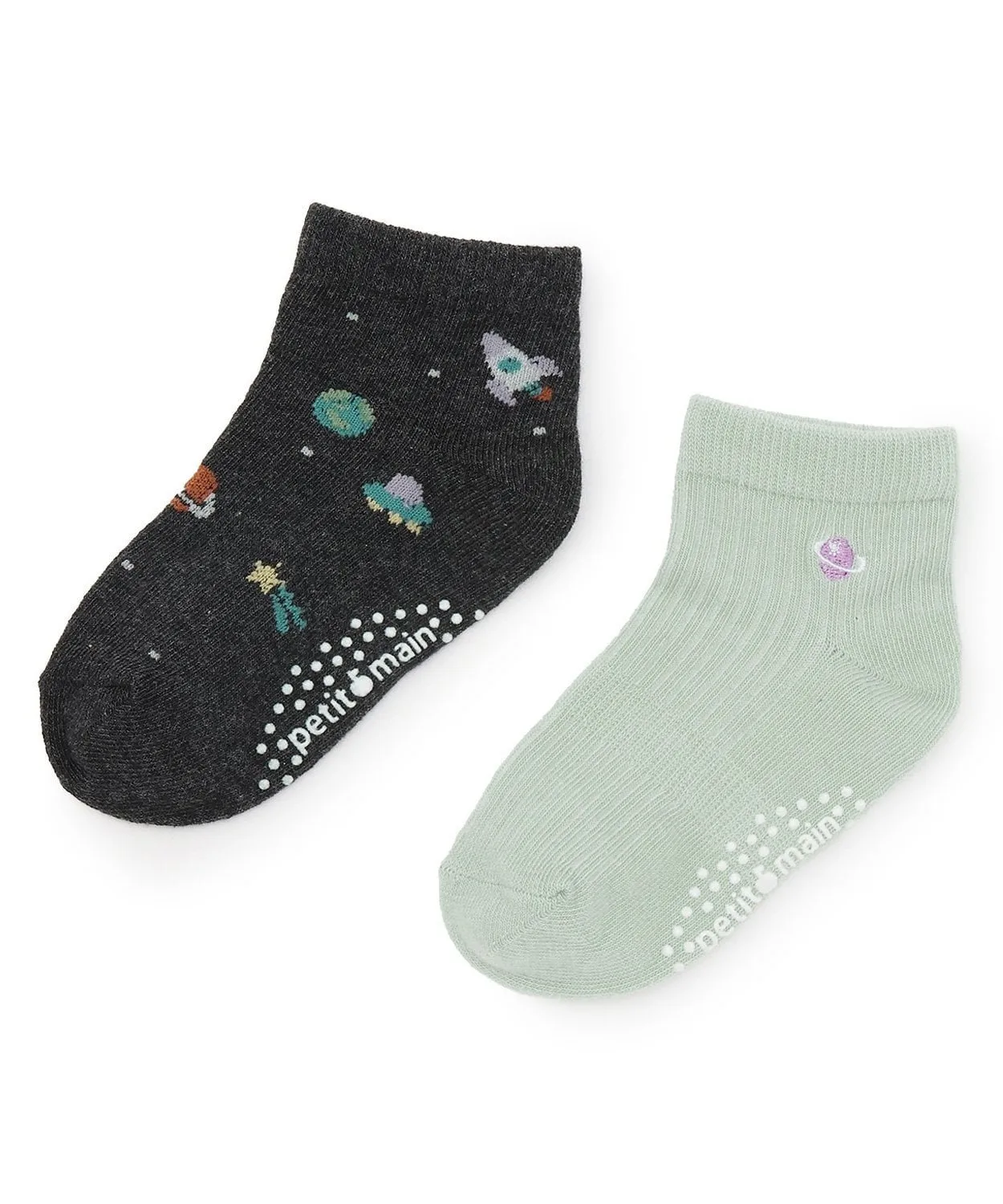 Короткие носки с космическим рисунком (2 пары) Petit main, Mint
