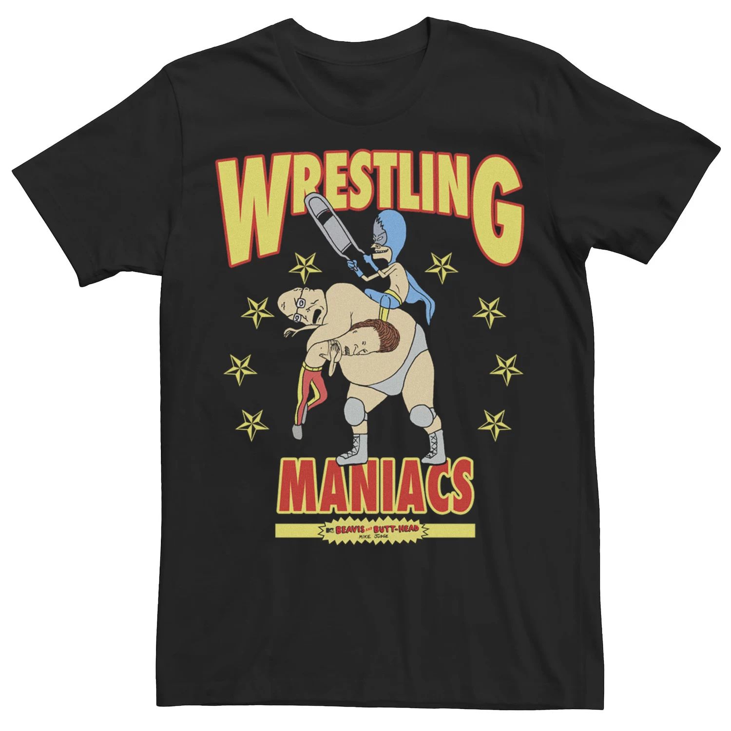 

Мужская футболка с плакатом и портретом Beavis & Butthead Wrestling Maniacs, Black Licensed Character, черный