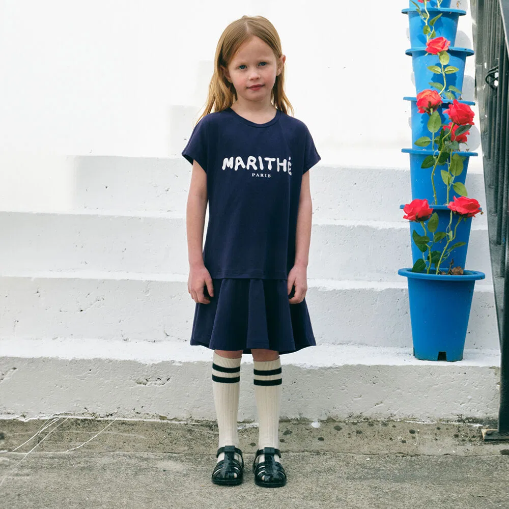 Детское трикотажное платье Enfant, тёмно-синее, от Marithé Kids