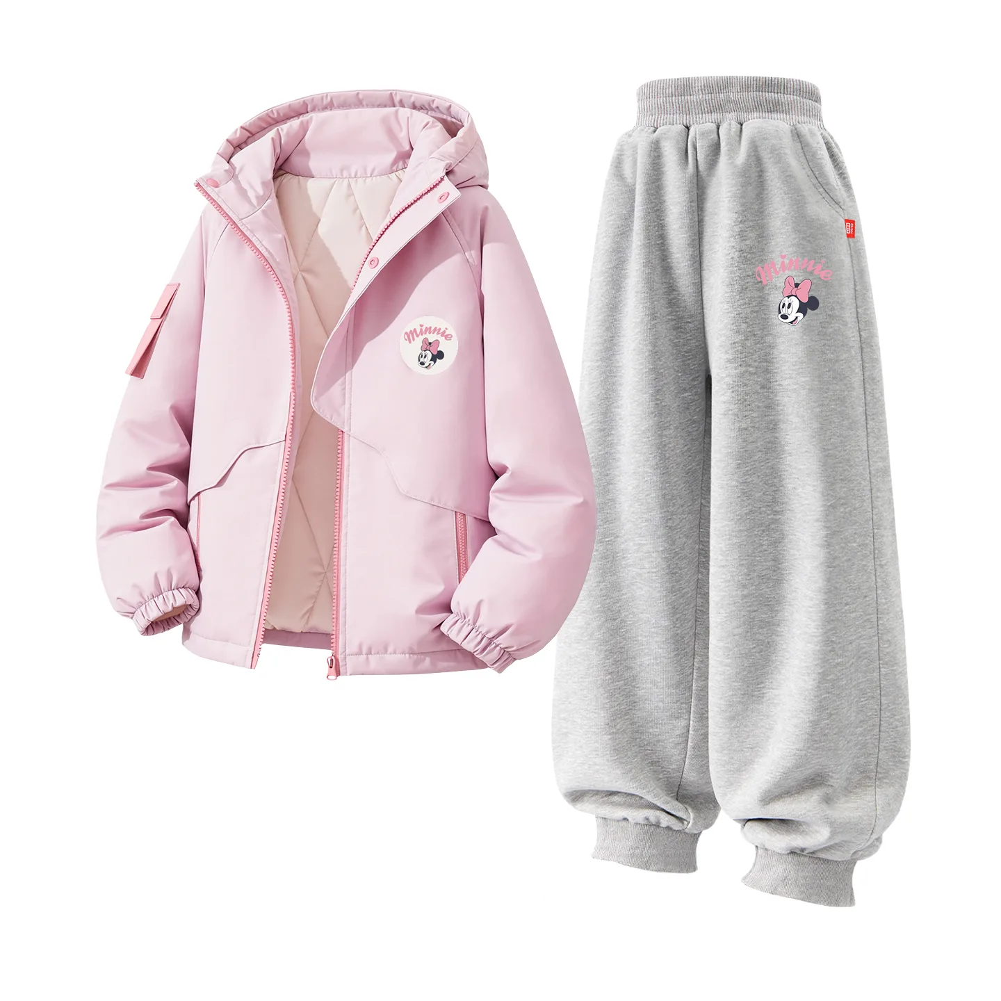 Детская толстовка с капюшоном для спорта и отдыха Disney, [Thickened and Fleece-Lined]Dini Crew Neck Hook-and-Loop K Rose Pink+Di Lift Eye K Gray