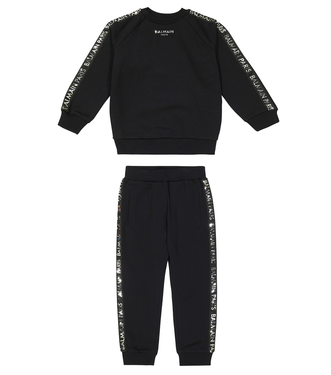 

Комплект из хлопковой флисовой толстовки и спортивных штанов Balmain Kids, черный