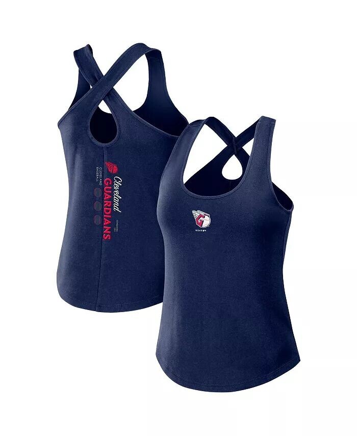 

Женская майка Navy Cleveland Guardians Cross Back WEAR by Erin Andrews