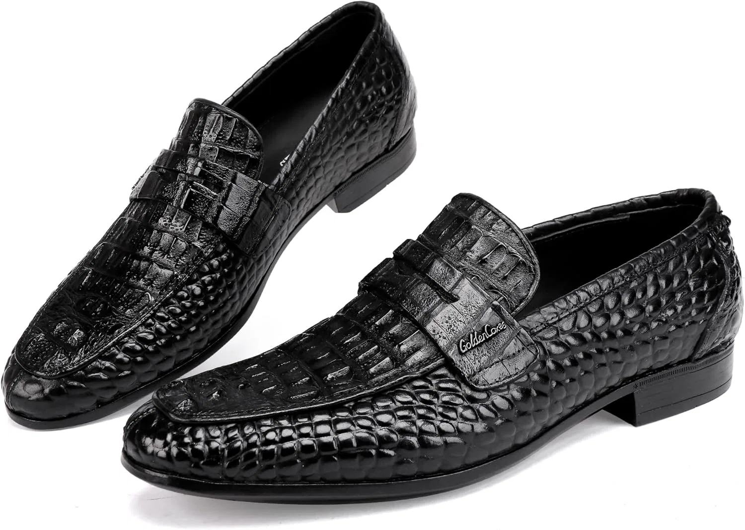 Лоферы из натуральной кожи, с узором аллигатора, Black C