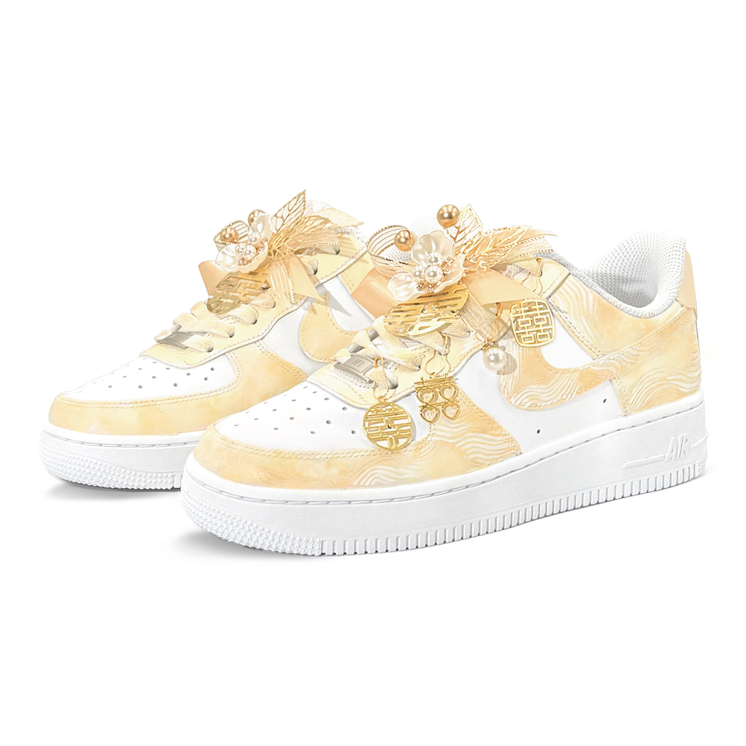 Air Force 1 Gilded Floral, First Culture устойчивые к истиранию нескользящие низкие кроссовки для скейтбординга мужские Nike, белый золотой — фото 4