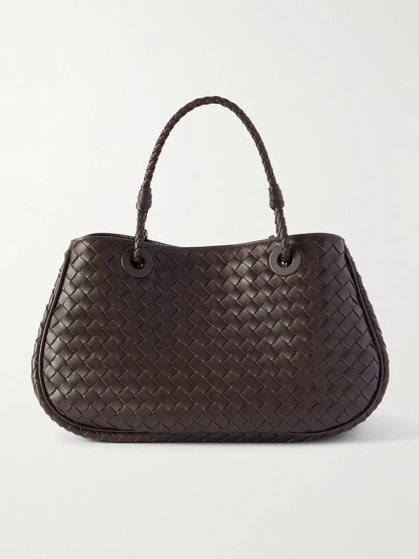 Средняя кожаная сумка-тоут Basket intrecciato BOTTEGA VENETA, коричневый