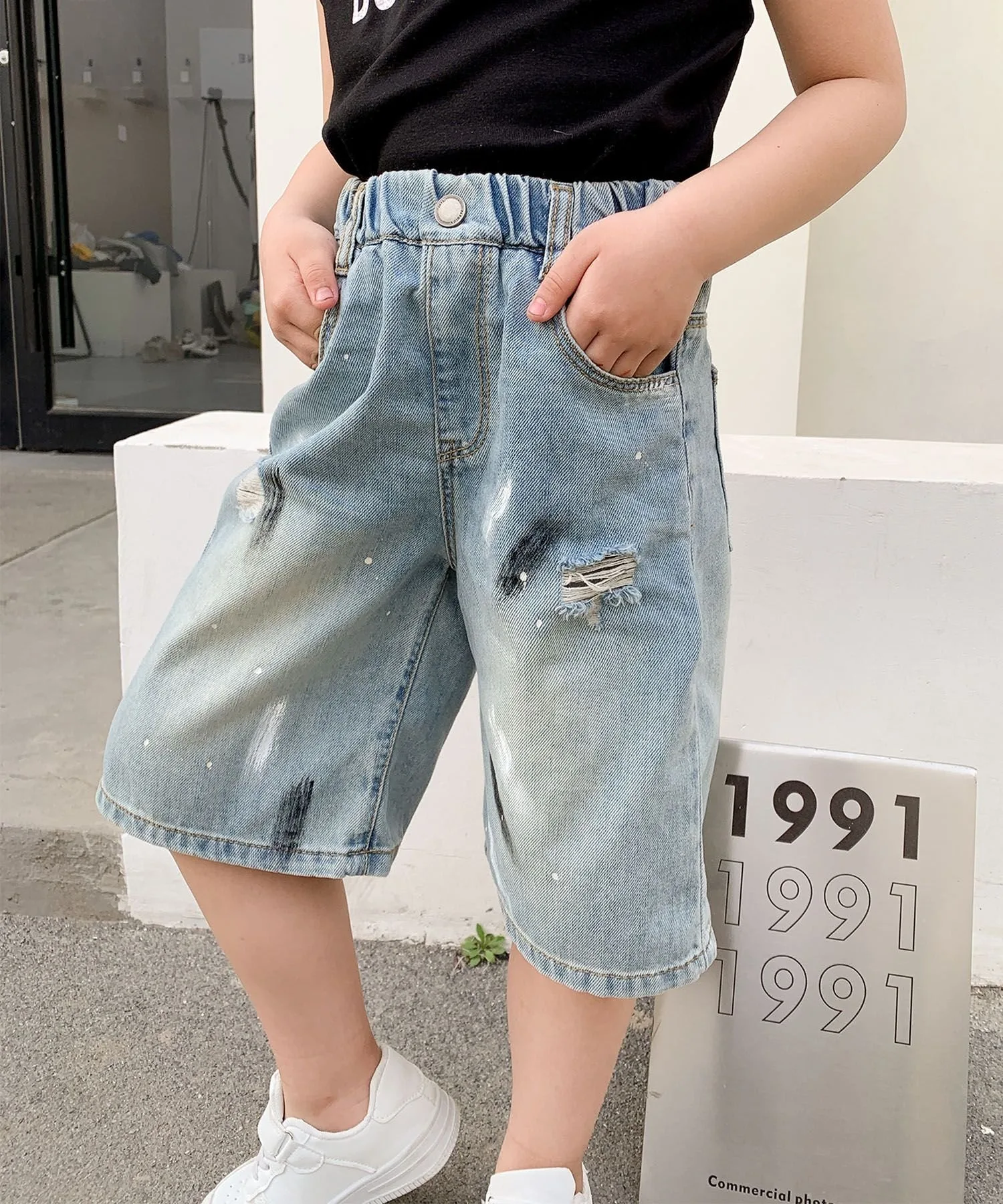 Поврежденные джинсовые штаны Aimoha Kids, blue