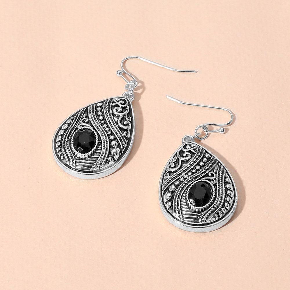 

Овальные серьги-капли из античного металла с острыми камнями Fashnzfab, Antique Silver, Black