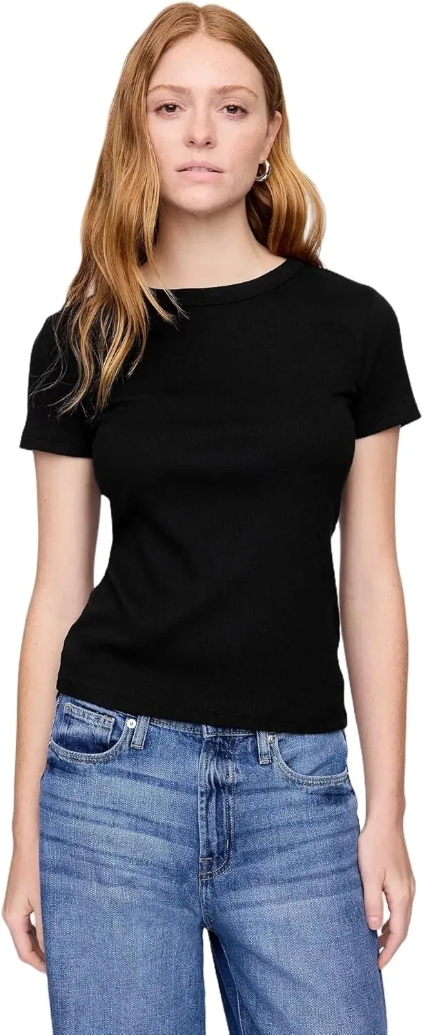 Футболка женская, Solid Rib Knit Top, GAP, true black