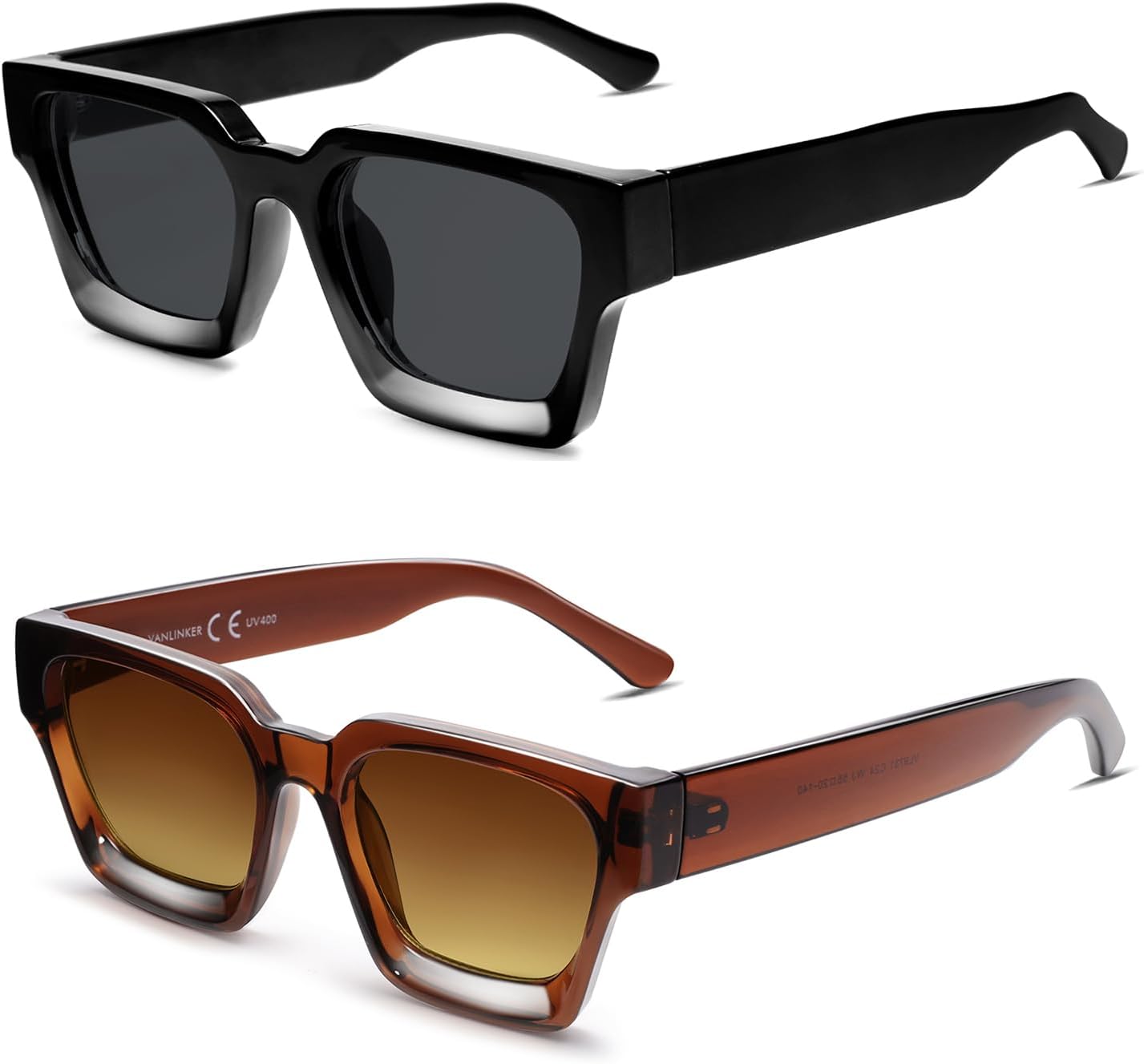 

Солнцезащитные очки VANLINKER квадратной формы для мужчин и женщин, ретро-стиль, массивные прямоугольные, защита от УФ-излучения UV400, VL9731, 2pcs - Balck + Brown / Gradient Brown