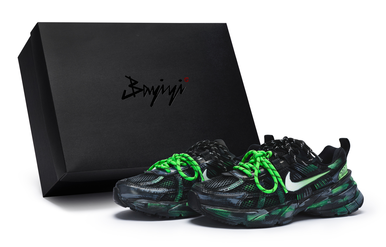 

Nike V2K Run противоскользящие низкие кроссовки унисекс черно-зеленые, цвет Black Green