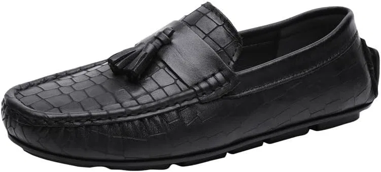 Мужские лоферы, кожа, с кисточкой, Anti-Slip Flexible Flat Heel, черный SayfuR