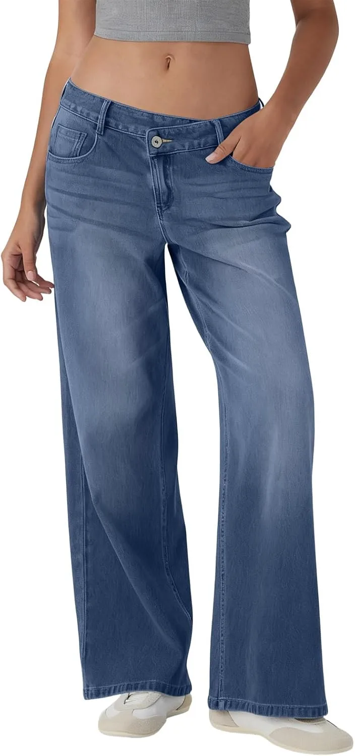 Джинсы Low Rise для женщин Baggy Classic Stretch Curvy Y2K с карманами