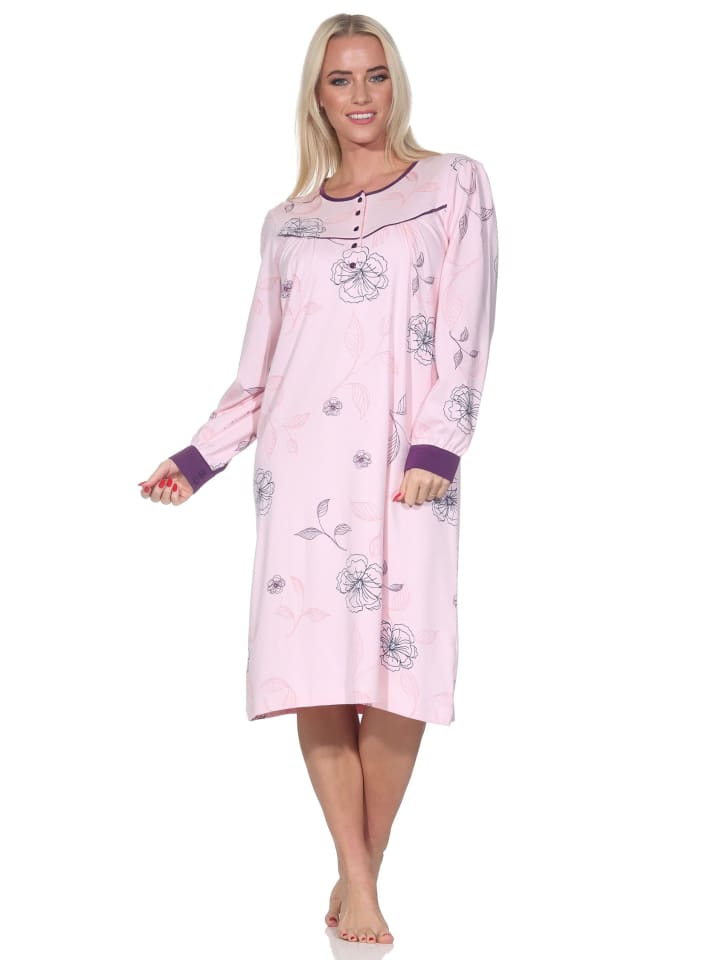 

Уютная ночная рубашка из интерлока с длинными рукавами розового цвета NORMANN