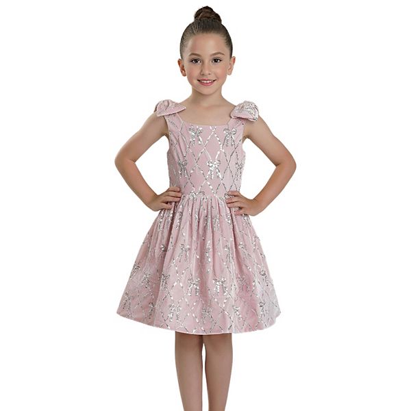 

Платье для девочек с узором из бантов из розового бархата и пайеток 2Bunnies