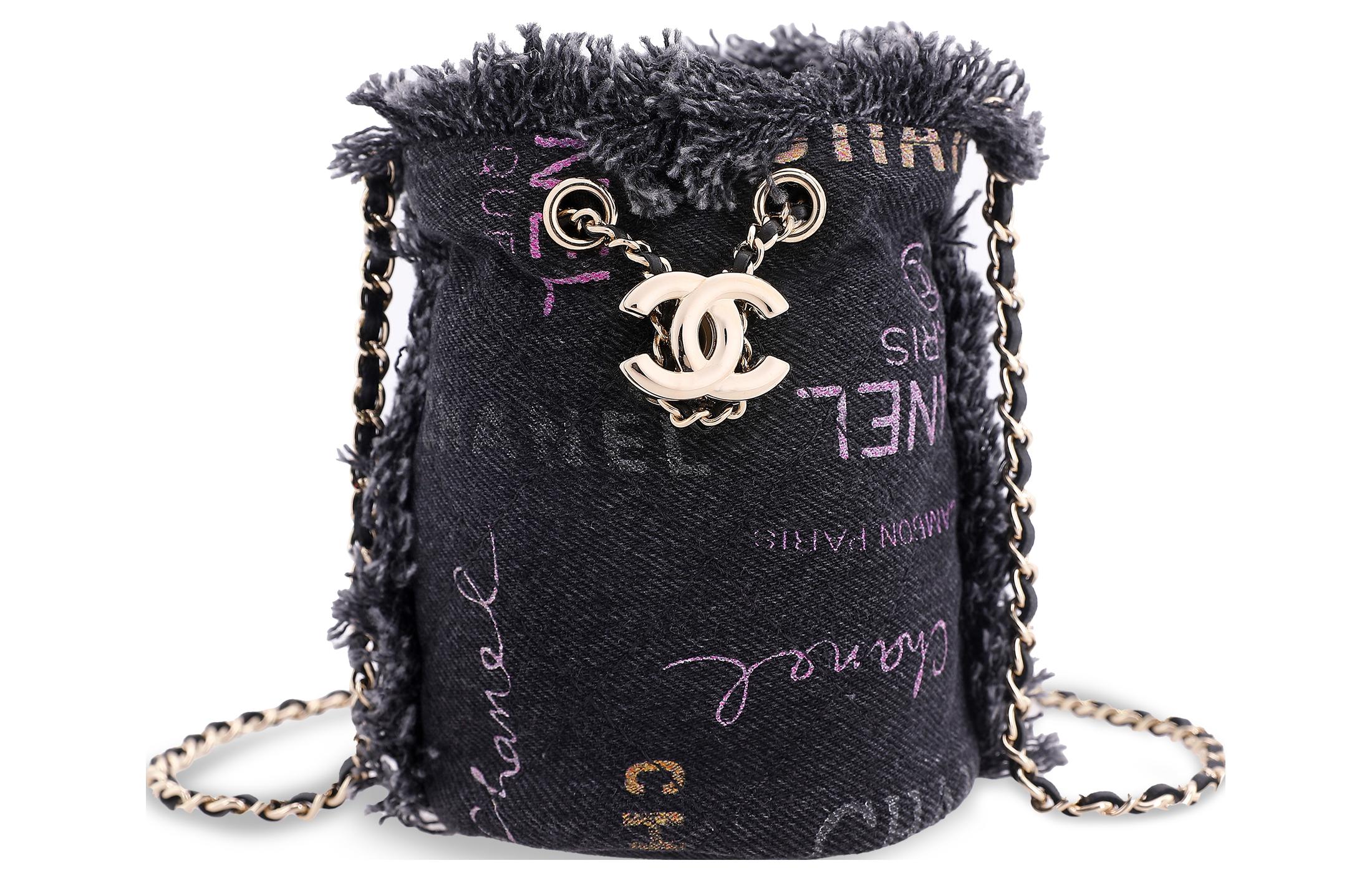 

Джинсовая ведерка кроссбодди, мини-сумка через плечо женская черная CHANEL