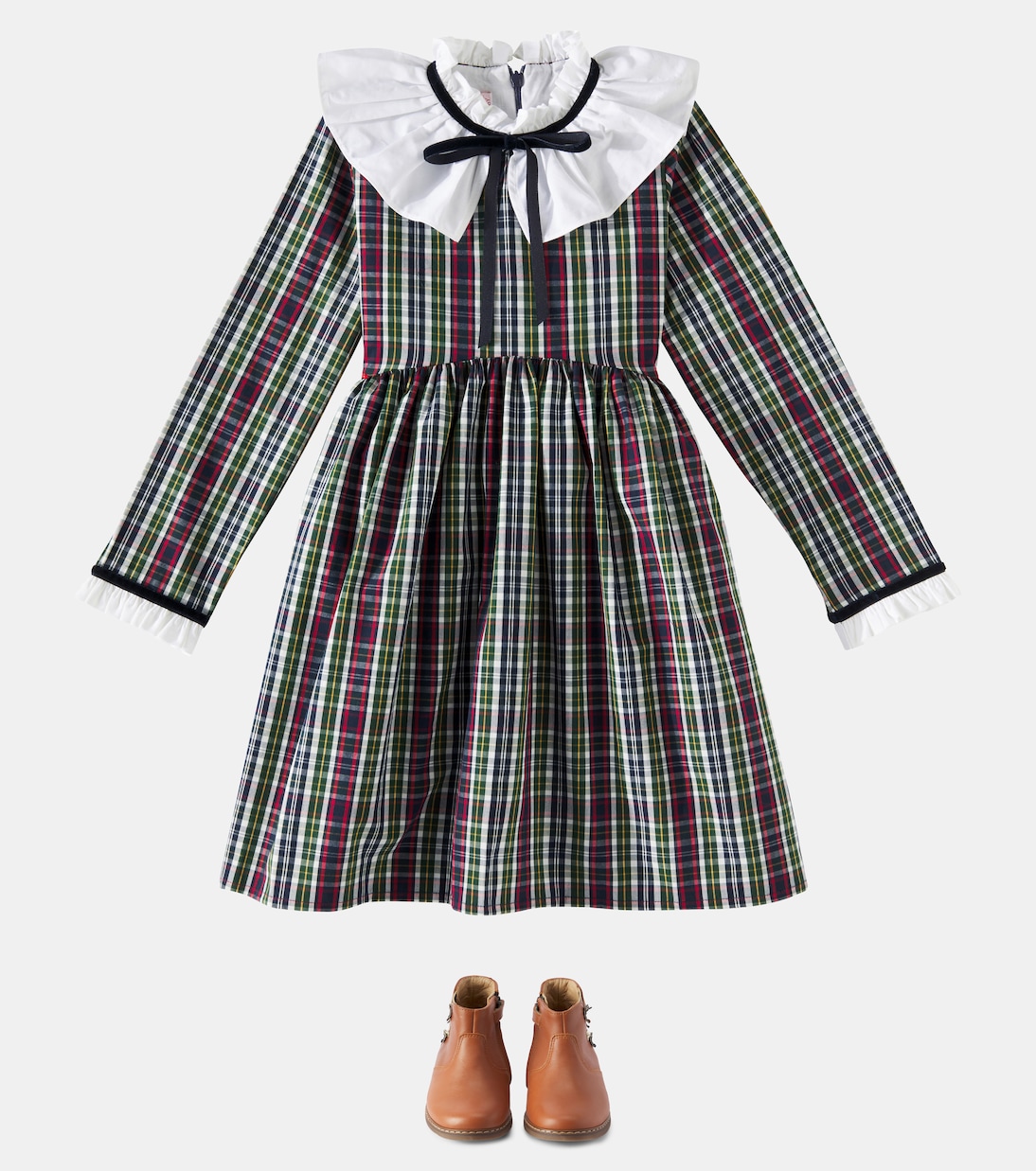 Платье Flora Tartan из хлопка La Coqueta, Navy Tartan — фото 2
