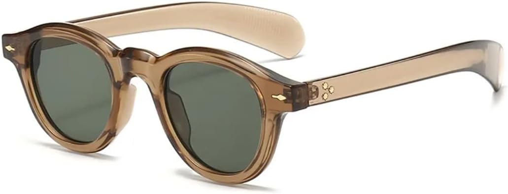 

Модные маленькие круглые солнцезащитные очки для женщин в стиле ретро с прозрачными линзами цвета океана, защита от УФ-излучения UV400, мужские очки с заклепками в стиле панк UATXTAU, Olive Green