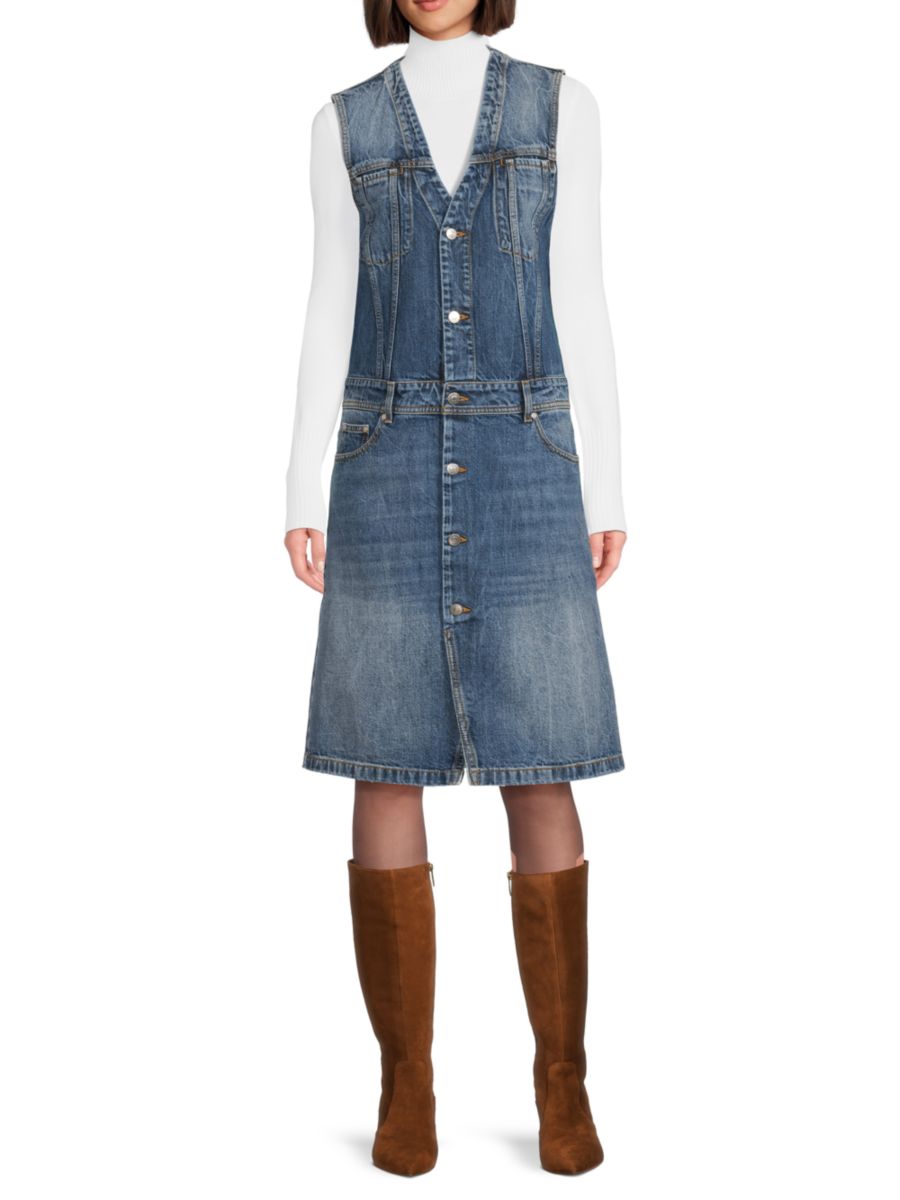 

Платье-рубашка из денима с выцветшим V-образным вырезом Stella McCartney, цвет Mid Blue Vintage