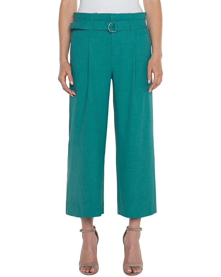 

Брюки Liverpool Los Angeles Belted Mid Rise Paper Bag Wide Leg Crop Stretch Woven Trousers, цвет Mermaid Teal