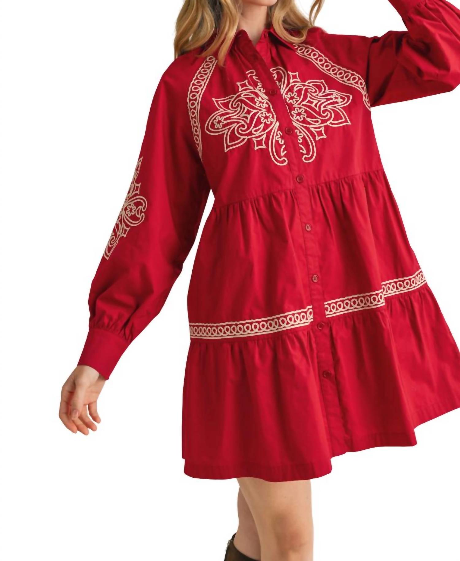 

Реба Вышитая Мини-платье на Пуговицах &merci, красный