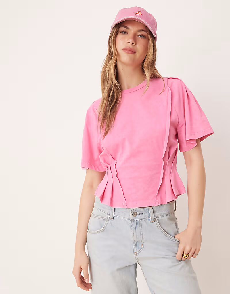 

Футболка с короткими рукавами и корсетной талией ASOS DESIGN, выбеленный розовый цвет