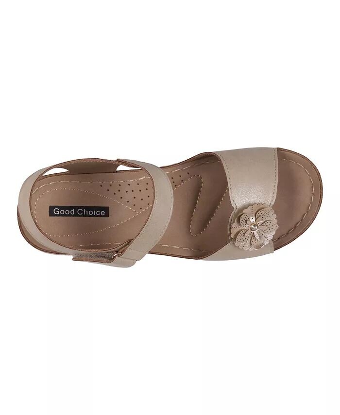 Женские босоножки Maxwell на танкетке с цветочным декором GC Shoes, бежевый — фото 4