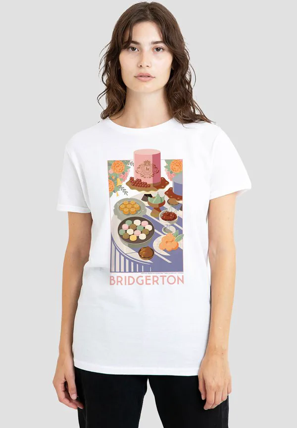 

Футболка с принтом «угощения из бриджертона» Netflix, White, Белый, Футболка с принтом «угощения из бриджертона» Netflix, White