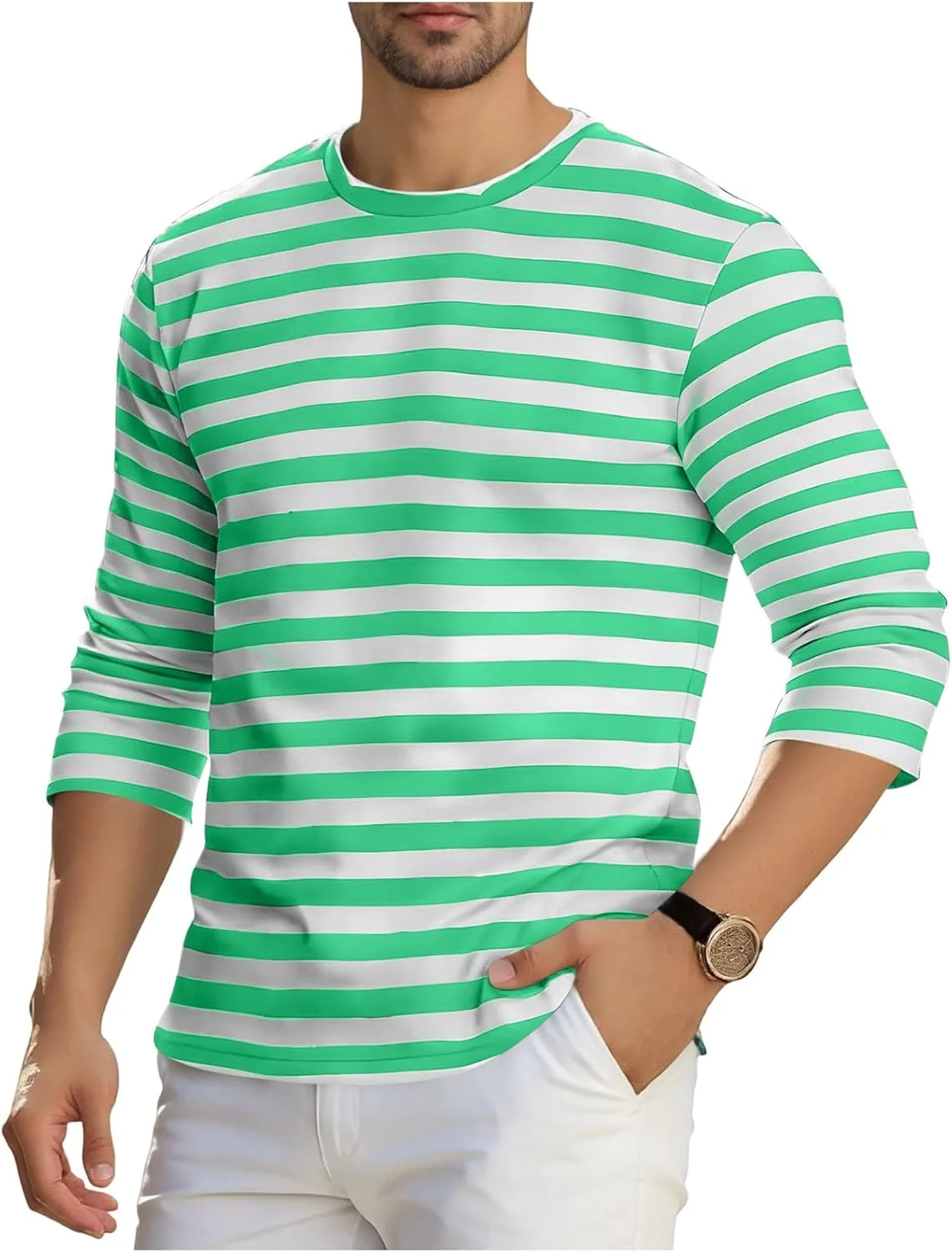 

Xiaojmake мужская повседневная рубашка с полосками 3/4 рукава, черно-белая полоска