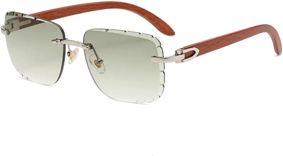 

Модные классические прямоугольные солнцезащитные очки для мужчин, без оправы, деревянные, роскошные, стильные, безрамочные, в комплекте с коробкой TYUVIVO, One Size