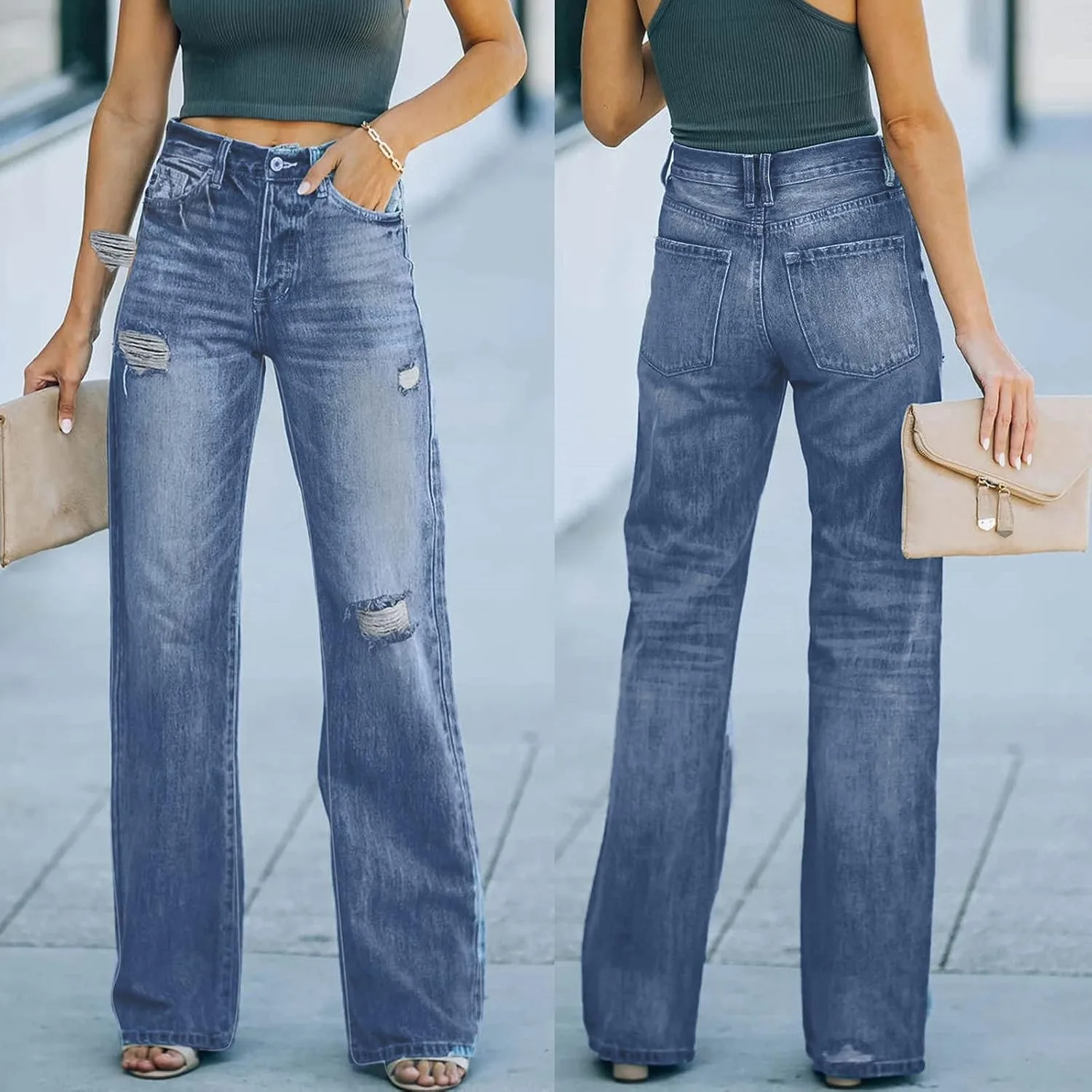 Женские джинсы High Waisted с высокой талией и карманами — фото 2