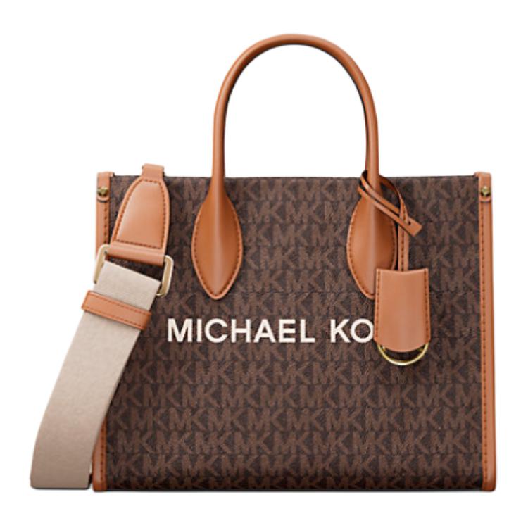 

MICHAEL KORS Сумка-шоппер Mirella из прорезиненной ткани, маленькая женская сумка коричневого цвета