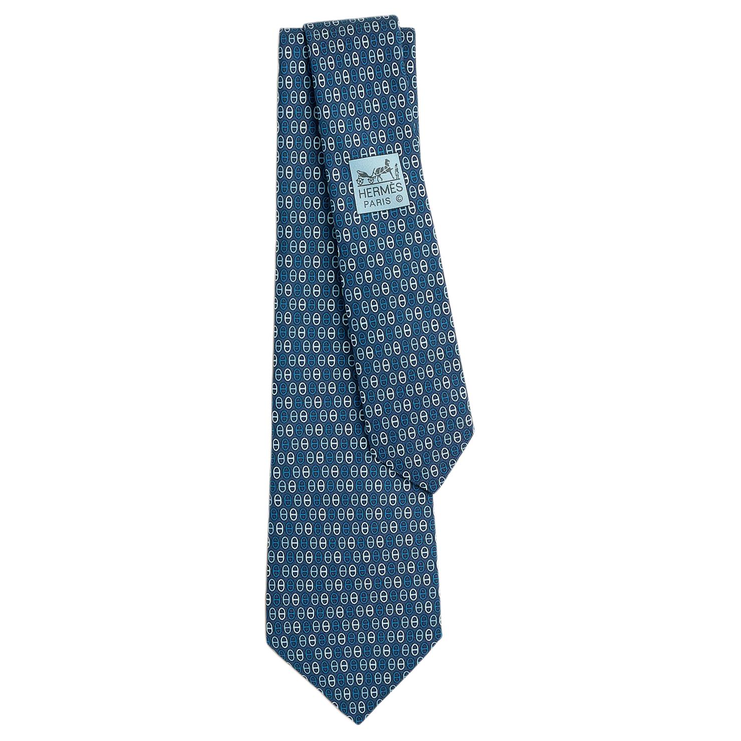

HERMES Шелковый галстук мужской морской синий, Ocean Blue