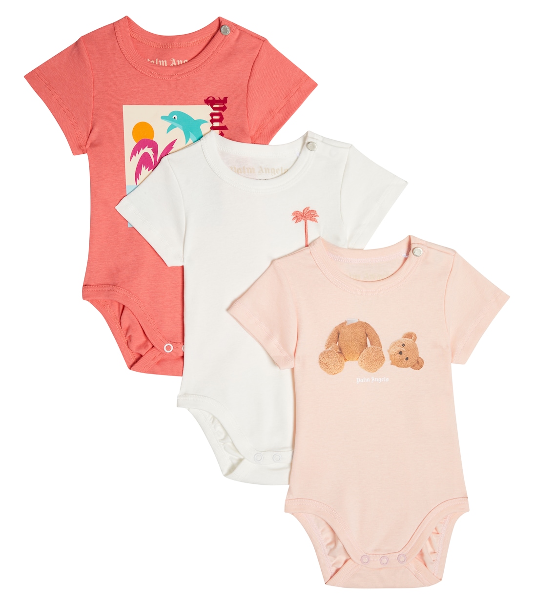 

Детский комплект из трех хлопковых боди Palm Angels Kids, Pink Coral