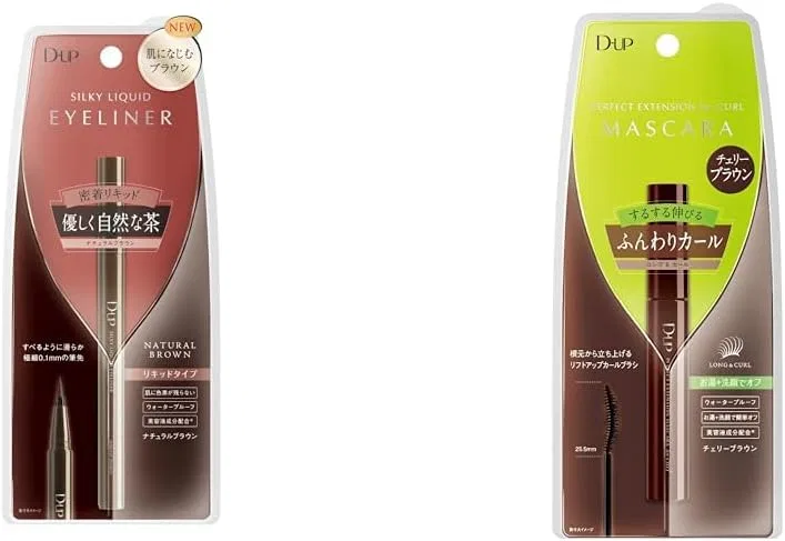 Подводка для глаз D-UP Silky Liquid Eyeliner Natural Brown + тушь для ресниц Deep Up Perfect Extension Mascara для завивки Cherry Brown